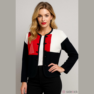 Vintage 80s 90s Color Block linen Blazer black red white Nautical theme sz S